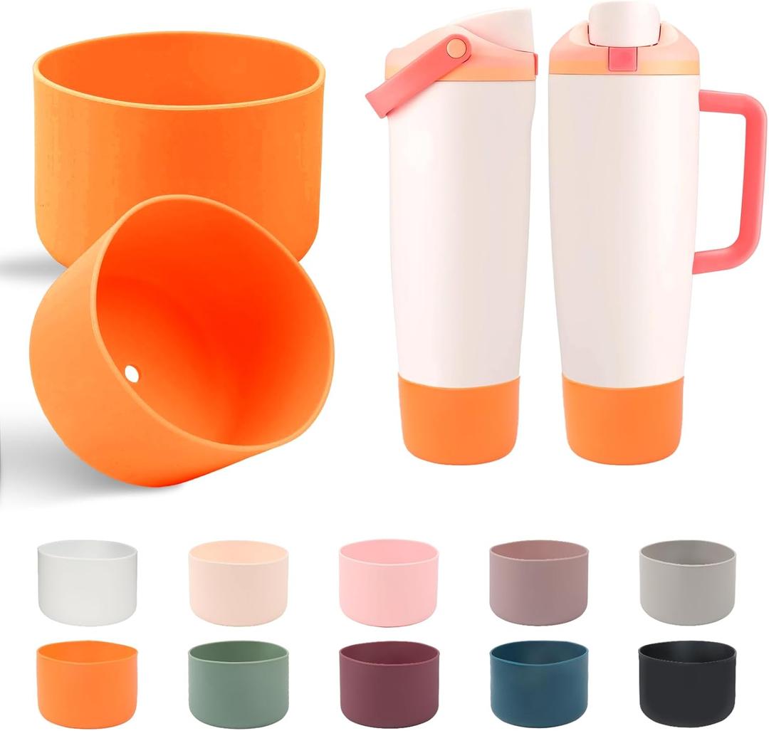 2 x 2PCS Silicone Boots for Owala FreeSip Sway 30oz, 40oz, and FreeSip Tumbler 40oz Bottles, Anti-Slip Protective Sleeve, Enhances Stability & Prevents Scratches, Orange (Orange)