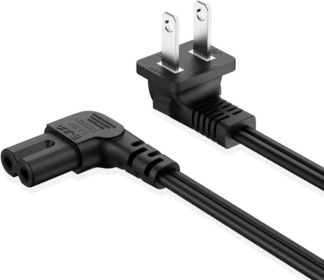 5FT TV Power Cord for Samsung TV, 90 Degree Angled 18AWG 2-Prong to L-Shaped C7 Power Cord for Samsung tv 24" 32" 40" 43" 48" 49" 50" 55" 60" 65" 75" Inch, LG/TCL Charger Cable Adapter Replacement