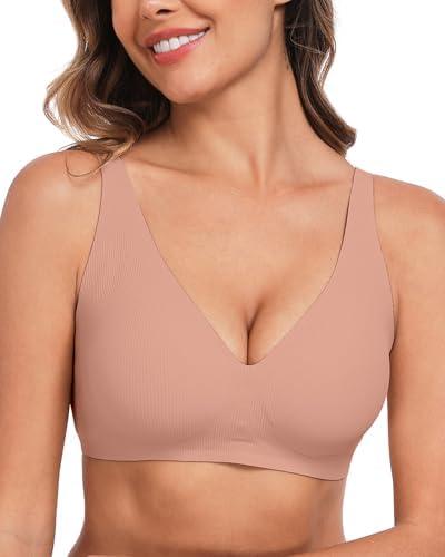 WOWENY Deep V Bras for Women No Underwire Smooth Wireless Bralettes Comfort Seamless Plunge Bra with Support, 2XL