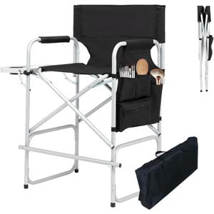 Makeup Chair for Makeup Artist 41'',Tall Directors Chairs Foldable with Side Table Cup Holder Storage Bag and Footrest, Folding Chair Makeup Chair for Clients 400lbs Capacity, without Mesh Bags