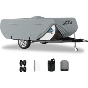 Pop Up Camper Cover 10'-12', 7 Layers Waterproof Pop-up Tent Trailer Cover Anti-UV Folding Camper RV Cover for Motor Home