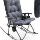 EVER ADVANCED Oversized Folding Rocking Camping Chair, Padded Portable Rocker Chair for Patio, Lawn and Outdoors, Heavy Duty Hard Armchair for Adults Supports 400lbs, Grey