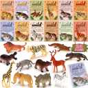Valentines Day Cards for Kids School, 24 Pack Valentines Day Cards with Wild Animals Figures Toys, Valentines Day Exchange Gifts for Kids, Ideal Classroom Prize & Party Favors Supply