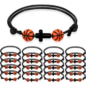 20 Pcs Sport Gifts Charm Bracelets Ball Bracelets Cross Adjustable Inspirational Wristbands Sports for Adults Team Women Men Ball Party Decoration