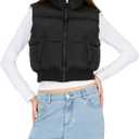 Forever 21 Women's Puffer Vest Cropped Quilted Zip-Up Outerwear with High Neck Collar, Medium