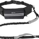 Hands Free Dog Leash with Dog Walking Fanny Pack for Large Medium Small Dogs, Heavy Duty Durable Reflective Waist Bungee Leash for Dog Training,Night Walking Running Jogging Hiking (1 Leah, Black)
