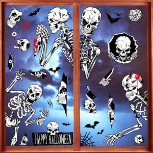 3 x Halloween Window Stickers, 8 Sheets Halloween Skeleton Window Clings Decals for Party Decorations, Scary Hallowmas Stickers Glass Window Home Decor for Indoor Outdoor Party Supplies