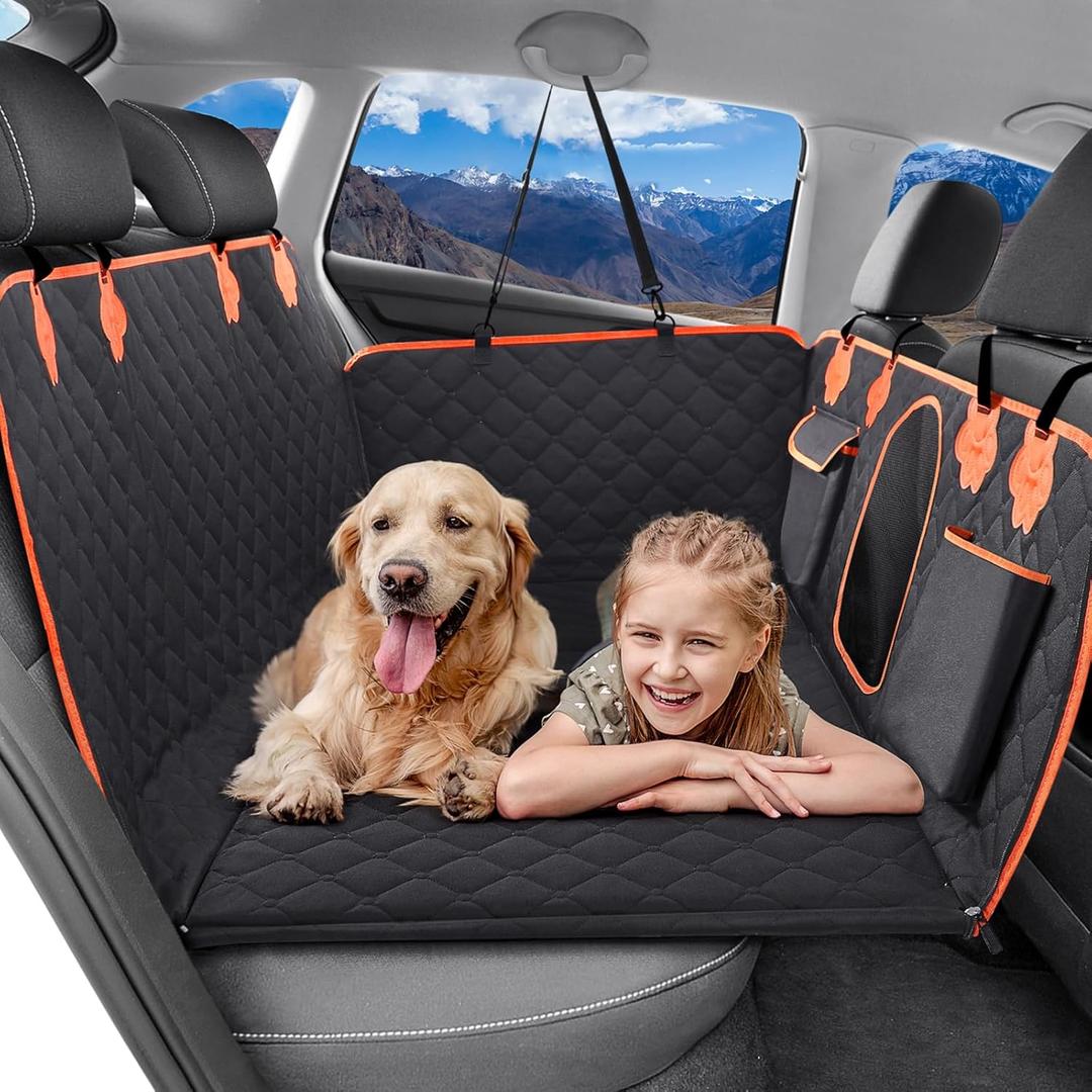 Ryoizen Dog Car Seat Cover for Back Seat, Back Seat Extender for Medium Large Dogs, Hard Bottom Dog Hammock Travel Camping Bed Supports 330lb, Waterproof Backseat Protector for Pet, Car, Truck, SUV