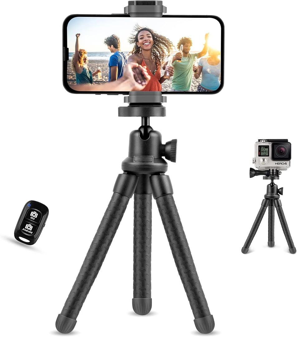 UBeesize Phone Tripod, UBeesize 12 Inch Flexible Cell Phone Tripod Stand Holder with Wireless Remote Shutter & Universal Phone Mount, Compatible with Smartphone/DSLR/GoPro Camera (Black)