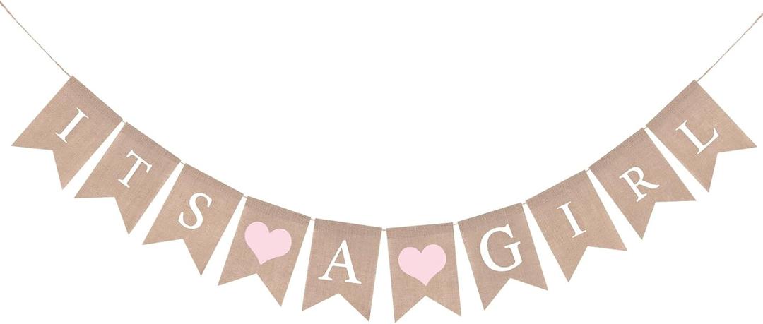 GCQQ Its a Girl Banner No DIY Baby Shower Girls Banner Sign, Burlap Babies Showers Girls Banners for Gender Reveal, Welcome Baby Backdrop Decoration