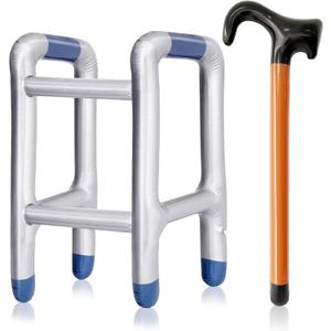 2Pcs Inflatable Walker and Cane,Funny Old Age Costume Accessories,Fake Cane Blow Up Toy Cane Prop for Halloween,Christmas,Retirement Party Decorations