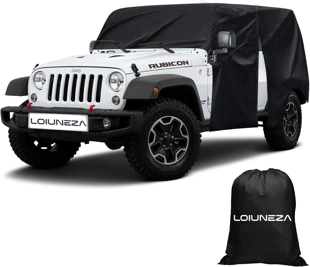 Outdoor Cab Cover for Jeep Wrangler (4 Doors), 210D Oxford SUV Car Cover Waterproof All Weather, Cab Covers with Zipper Door & Windproof Straps for Snow Rain Dust Hail Protection