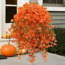 2 x 2pcs Fall Flower for Outdoor Decoration Faux Hanging Flowers UV Resistant Artificial Morning Glory Plants for Autumn Outside Planter Porch Patio Balcony Yard(Orange)