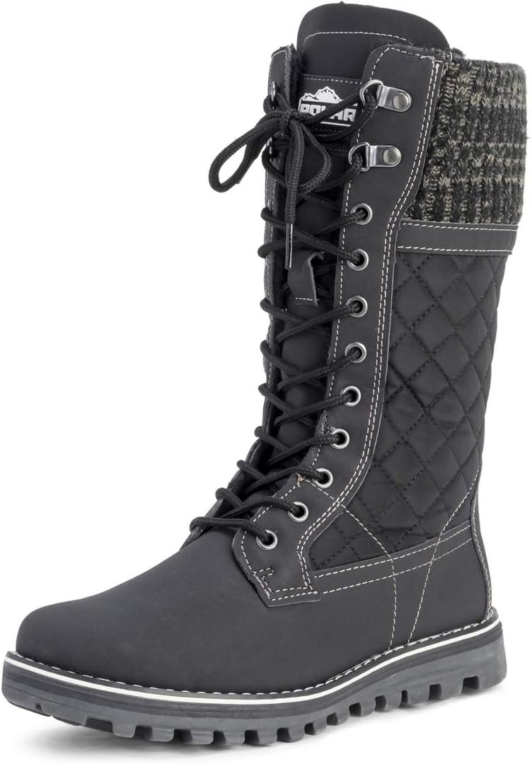 POLAR Womens Winter Thermal Snow Outdoor Warm Mid Calf Waterproof Durable Boot - Black - US9/ EU40 - YC0376