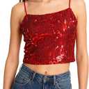 Sequin Cami Top Square Neck Sparkly Tank Top Sleeveless Party Camisole Shirts (XL)