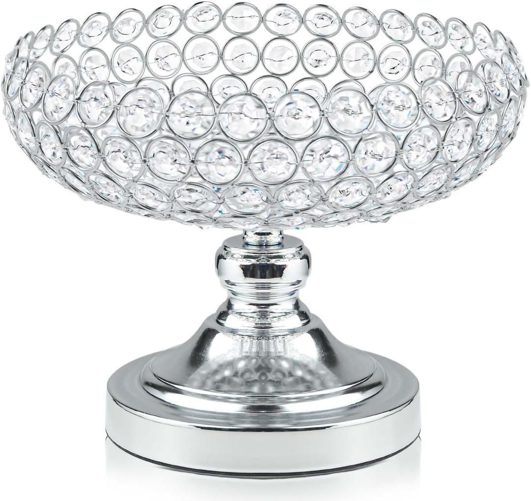 Hollow-Carved Design Crystal Fruit Bowl for Table Centerpiece/Counter/Gorgeous Fruit tray for your Kitchen.Nice Gift for her.(Silver, Bowl shape 1pc)