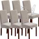 Genina 100% Waterproof Chair Covers for Dining Room Set of 6, Large Dining Room Chair Covers Protectors Stretch Kitchen Parson Chair Slipcovers for Home, Restaurant (Large, Leaves-Warm Gray)
