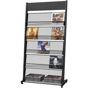 Kroey Floor Magazine Rack Brochure Display Stand For Offices And Public Reception Area, Literature Rack With 4 Universal Wheels (70" × 27" × 13.8")
