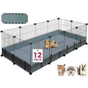 VISCOO 12 Panels Small Animal Playpen, 48" x 24" x 16" Pet Playpen with Waterproof Mat, C&C Cage for Guinea Pigs, Puppy Play Pen, Bunny Playpen, Indoor Outdoor Portable Metal Wire Yard Fence