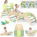 Pikler Triangle Set with Cushion 9 in 1 Climbing Toys for Toddlers 1-3 Indoor Baby Climbing Gym Toddler Montessori Toys Wooden Playground with Maze, Shape Sorting Game, Dinosaur Car (Green)