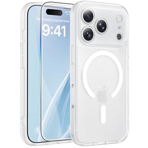 FNTCASE for iPhone 17 Pro Case: [Compatible with Magsafe] Translucent Matte Cases with [Full Camera Protection] [Screen Protector] Military Grade Shockproof Protective Phone Cover - White