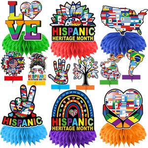 Hispanic Heritage Month Decorations, 12 Pcs Hispanic Decorations Honeycomb Centerpieces, Latino Heritage Month Decorations Centerpieces for Tables, Spanish Heritage Month Table Decorations