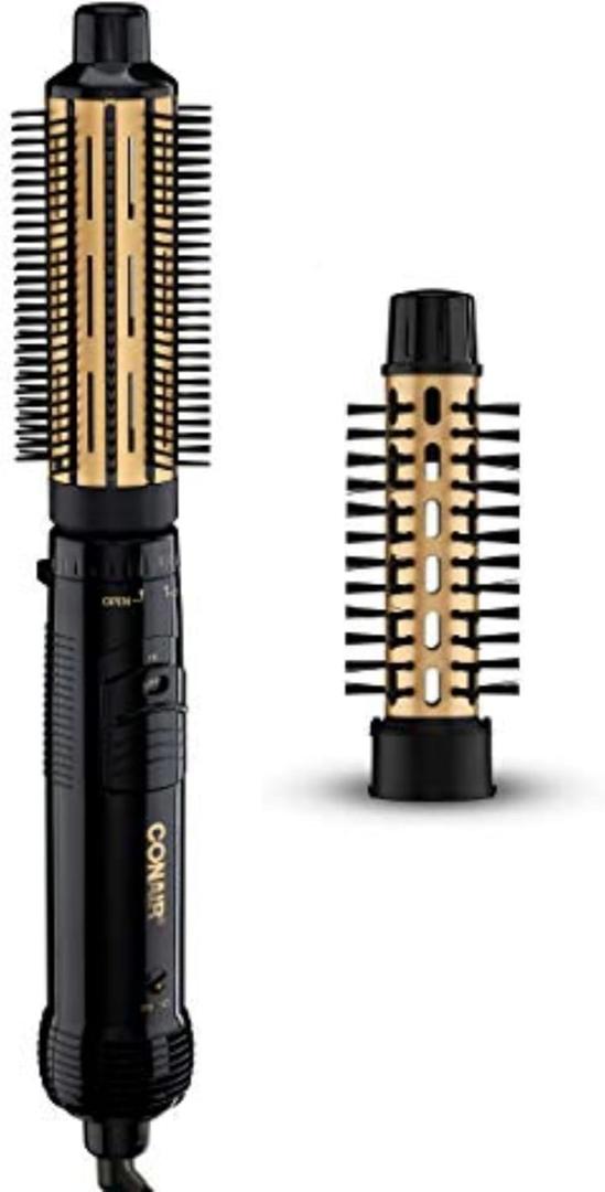 Conair 2-in-1 Hot Air Curling Combo, Includes 1.5-inch Curl Brush and 1-inch Aluminum Bristle Brush (Black / Gold)