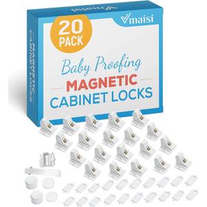 20 Pack Magnetic Cabinet Locks Baby Proofing - Vmaisi Children Proof Cupboard Drawers Latches - Adhesive Easy Installation (Standard)