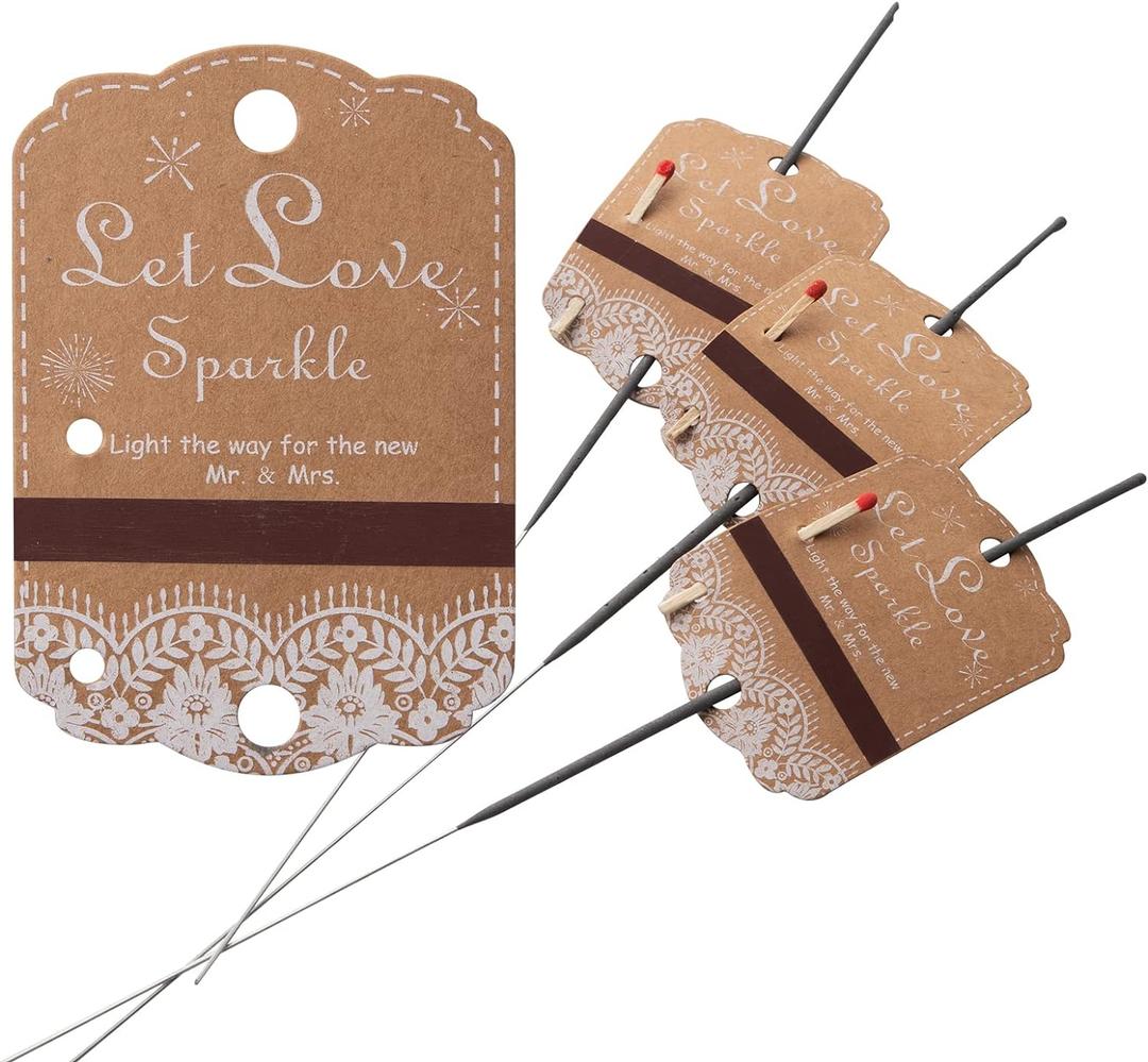 100pcs Rustic White Lace Wedding Sparkler Tags with Match Holder and Striker Send Off Exit Tags for Wedding, Kraft Paper