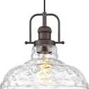 FEMILA Water Ripple Glass Pendant Light, 11" Modern Pendant Lighting for Kitchen Island, Adjustable Hanging Light Fixture, Oil Rubbed Bronze, Farmhouse Island Lights for Kitchen, 4FY09-MP ORB-WG-2