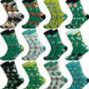 Bonuci 12 Pairs Funny Money Socks for Men Women Novelty Cat Dollar Pattern Crazy Crew Dress Socks for Men Christmas Stock Market Lover Gifts