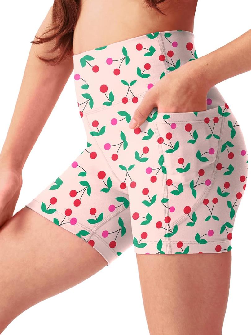 2 x Girls 4'' High Waisted Biker Shorts, Stretchy Athletic Workout Running Shorts for Kids and Teens (Large, Pink Cherry)