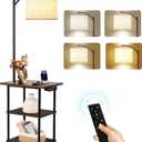 PESRAE Floor Lamp with Remote, Adjustable 3000K-6000K Colors & Brightness Bulb, End Table with Charging Station(USB & Type-C & AC Port), Modern Shelves Side Table for Bedroom, Living Room, Office