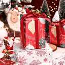 Merture Christmas Wrapping Paper Roll Set - 3 Rolls - 17 In X 120 In, Gift Wrap with Foil Jingle Bell, Snowflakes, Christmas Tree Design, Red & White
