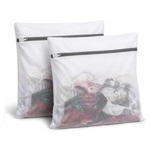 Owl Focus Mesh Laundry Bags for Delicates, Lingerie Wash Bags with Auto-Lock Zipper, 100% Polyester Fine Mesh, White Net, 2XL, 2L, 2S 2 Pack