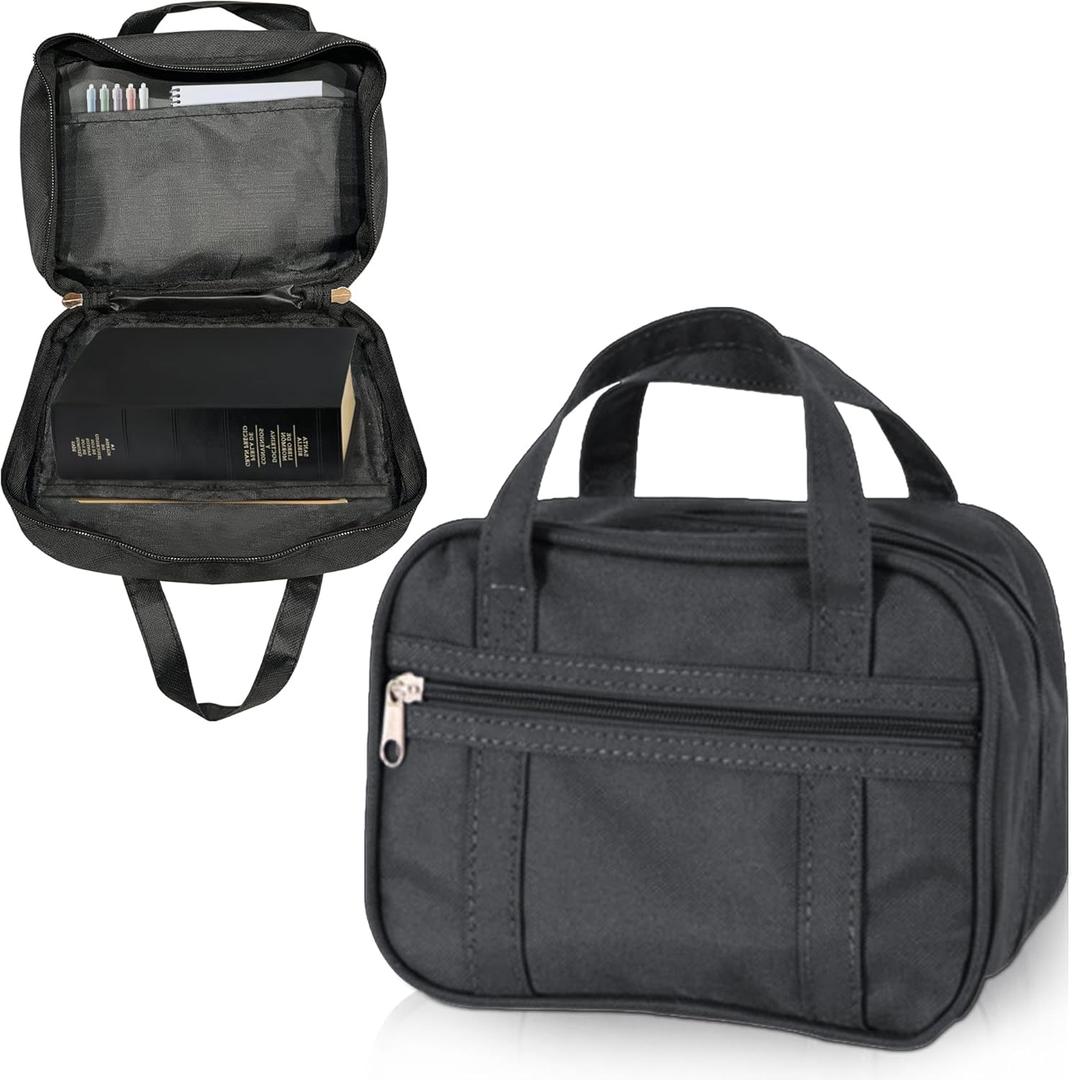 Durable Canvas Scripture Carrying Case | Protective Holder & Organizer for LDS Quad or Triple Combination | Book Bag for Scriptures (Black)