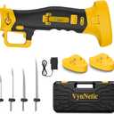 Cordless Electric Fillet Knife, Rechargeable Yellow Fillet knife with 4 Ti-Nitride S.S. Coated Non-Stick Blades, Cooling Hole Non-Slip Grip Handle & 2 Batteries, Charger and Case for Fishing