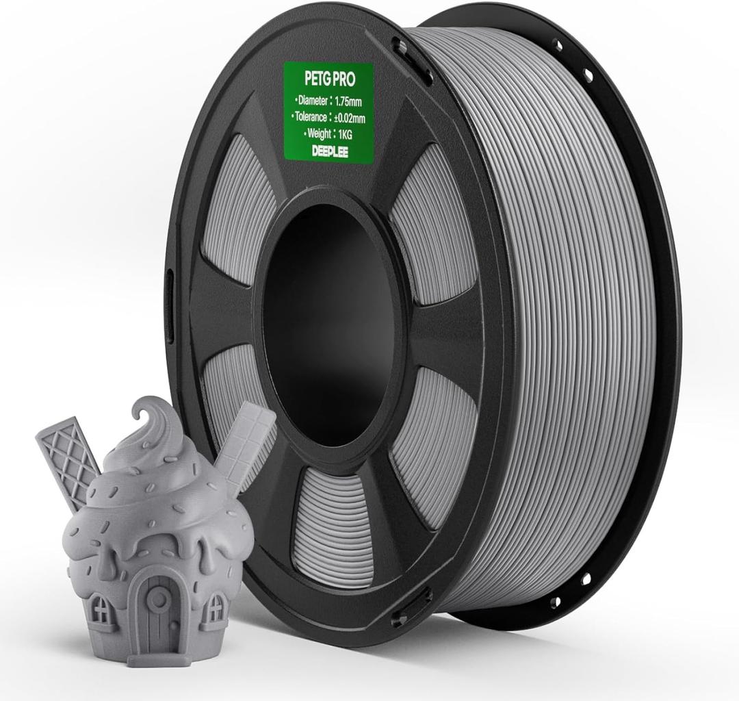 DEEPLEE PETG PRO Filament 1.75mm Grey 1KG, 1.75mm PETG 3D Printer Filaments Enhanced Toughness and Weather Resistance, Fit for Most FDM 3D Printers