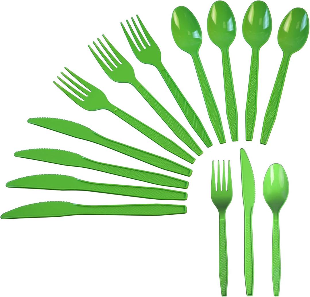 Sveikie 240 Pcs Disposable Heavy-Duty Plastic Cutlery Set, Including Green Party Forks, Knives And Spoons 80 Pieces Each, Suitable For Parties, Weddings, Birthdays, Home Offices, Takeout(Green)