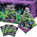 3 Pcs Monster Party Tablecloth Happy Birthday Truck Table Cloth 54 x 108 Inch Plastic Disposable Truck Theme Tablecover for Rectangle Round Desk Theme Birthday Party Supplies