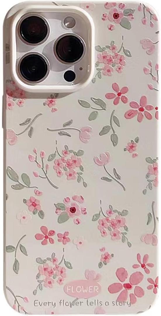 Compatible with iPhone 11 Pro Max Case White Pink Vintage Flowers Peach Fragmented Floral Pattern Design for Women Girls Soft Anti-Fall Shockproof Protective Cover