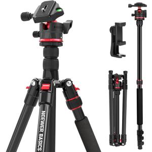 NEEWER Basics 72" / 182 cm Travel Tripod Monopod for Camera, Compact Lightweight Portable Video Recording Stand, Arca Type Ball Head, Cell Phone Holder Compatible with iPhone, Max Load 13.2 lb, TP14B