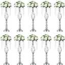 10 Pcs 19.3 inches Tall Crystal Flower Stand Wedding Road Lead Tall Flower Holders Centerpiece Crystal Flower Chandelier Metal Flower Vase for Reception Tables Wedding Supplies. Silver