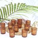 12 Pcs Amber Glass Votive Candle Holders, Tealight Candle Holders for Table Centerpieces, Vintage Candle Holder Bulk, Boho Wedding, Home, Bridal Shower, Birthday Party Table Decor (Amber)