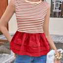 Tankaneo Womens Summer Striped Peplum Tank Tops Red (Red, XL)