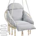 SONGMICS Hanging Chair, Hammock Chair with Large, Thick Cushion, Boho Swing Chair for Bedroom, Patio, Balcony, Garden, Holds up to 264 lb, Accessories Included, Cream White and Dove Gray UGDC042G01