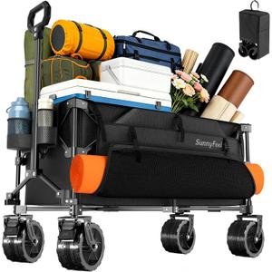 SUNNYFEEL 300L Collapsible Wagon Cart with Big Wheels, 550LBS, Black