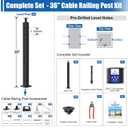 CKE 10-15ft Complete Set 36" Cable Railing Post Kit, 3Pack Adjustable Top Level Drilled Line Posts(35"x2"x2"), 220ft 1/8" Wire Rope, Black Swageless Invisible Cable Railing Kit (No Handrail) LPS01