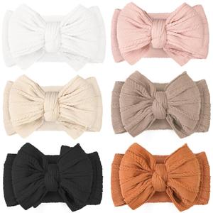 CLLOT Super Stretchy Soft Handmade Headbands with Double Bows Head Wrap Nylon Hair Accessories for Newborn Baby Girls Infant Toddlers Kids,Pack of 6 (Desert) (Khaki)