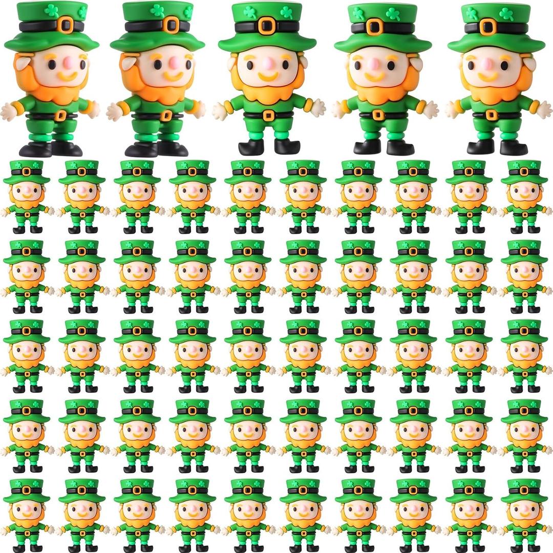 50 Pcs St. Patrick's Day Mini Leprechaun Figurines Bulk Small Leprechaun Figures to Hide and Seek Irish Miniature Toy for St. Patrick's Day Gift Tiered Tray Table Party Home Garden Decor